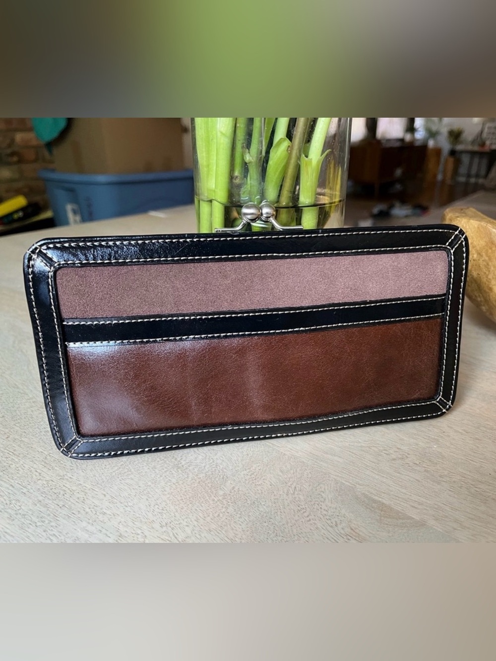 FOSSIL leather clutch, Never Used, black and brown purse